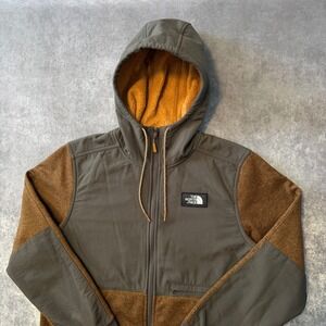 The North Face Mens Tech Sherpa Hoodie Full Zip Jacket Brown Grey NF0A3BBH L